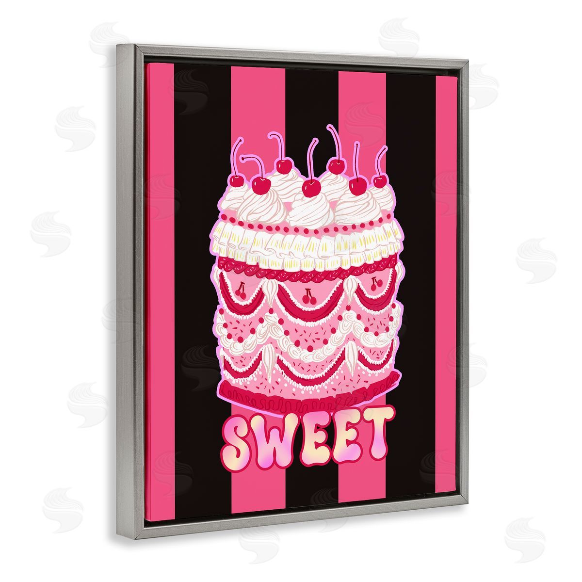 Sweet Cake with Stripes Grey Floating Frame Canvas Wall Art, Home Decor by Ziwei Li