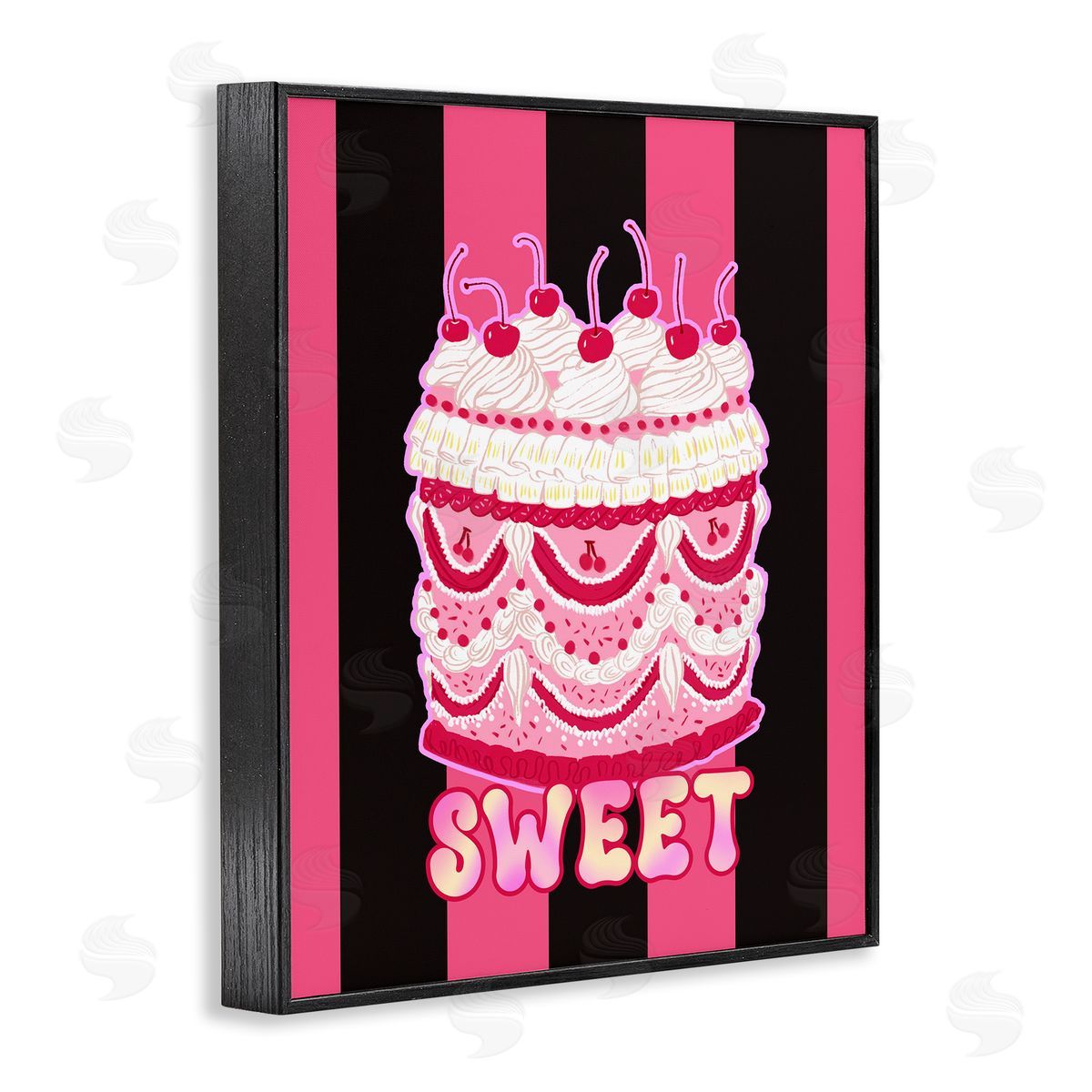 Sweet Cake with Stripes Black Frame Print Wall Art, Home Decor by Ziwei Li