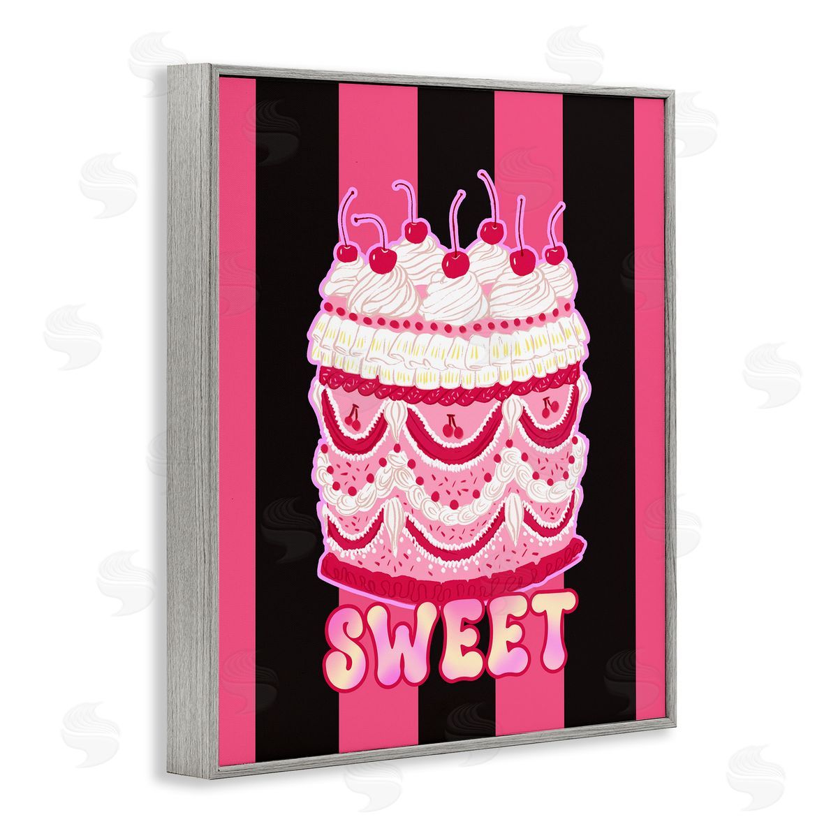 Sweet Cake with Stripes Grey Frame Print Wall Art, Home Decor by Ziwei Li