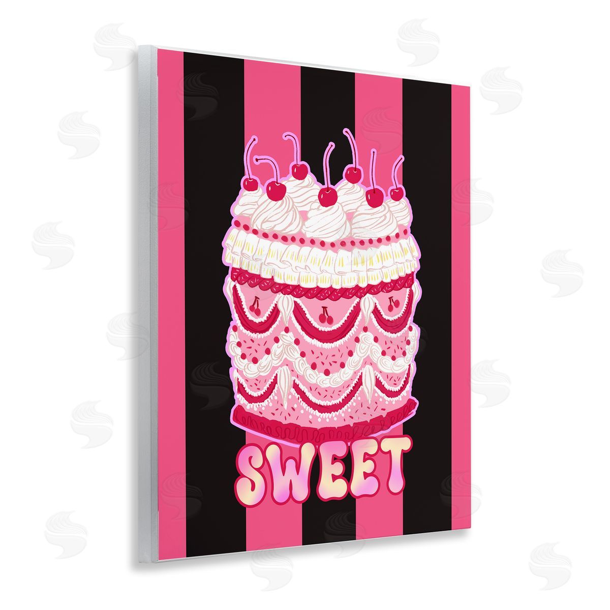 Sweet Cake with Stripes Wood Plaque Wall Art, Home Decor by Ziwei Li