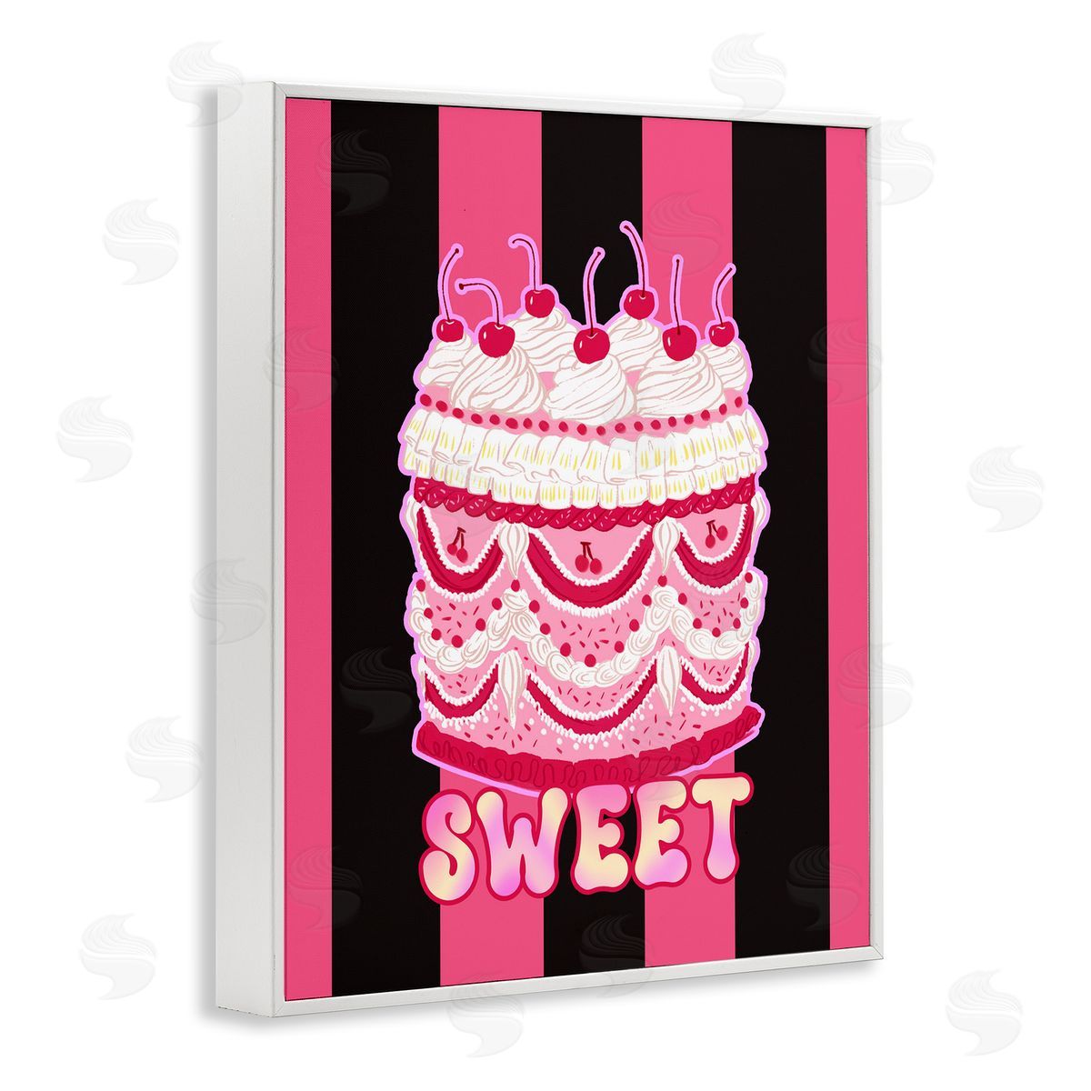 Sweet Cake with Stripes White Frame Print Wall Art, Home Decor by Ziwei Li