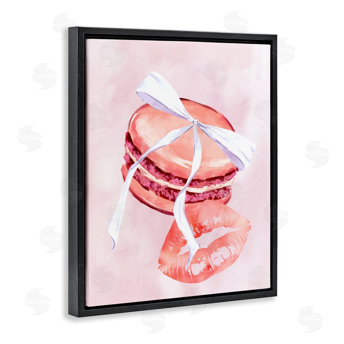 Glam Macaron Dessert Black Floating Frame Canvas Wall Art, Home Decor by Ziwei Li