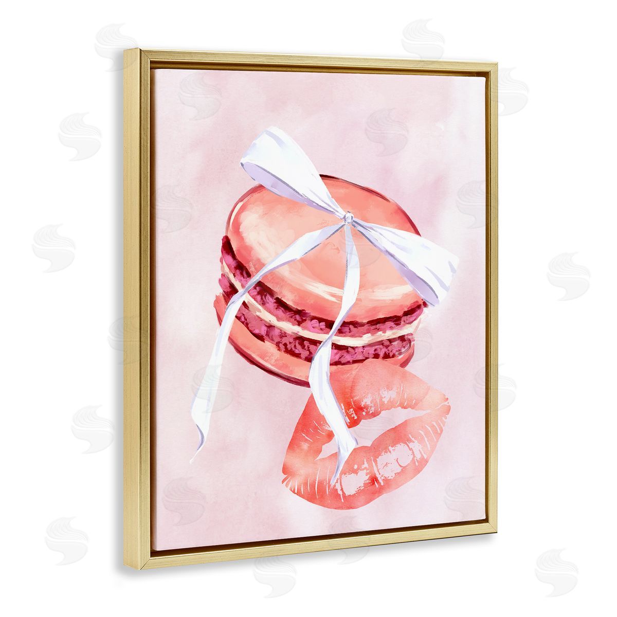 Glam Macaron Dessert Gold Floating Frame Canvas Wall Art, Home Decor by Ziwei Li