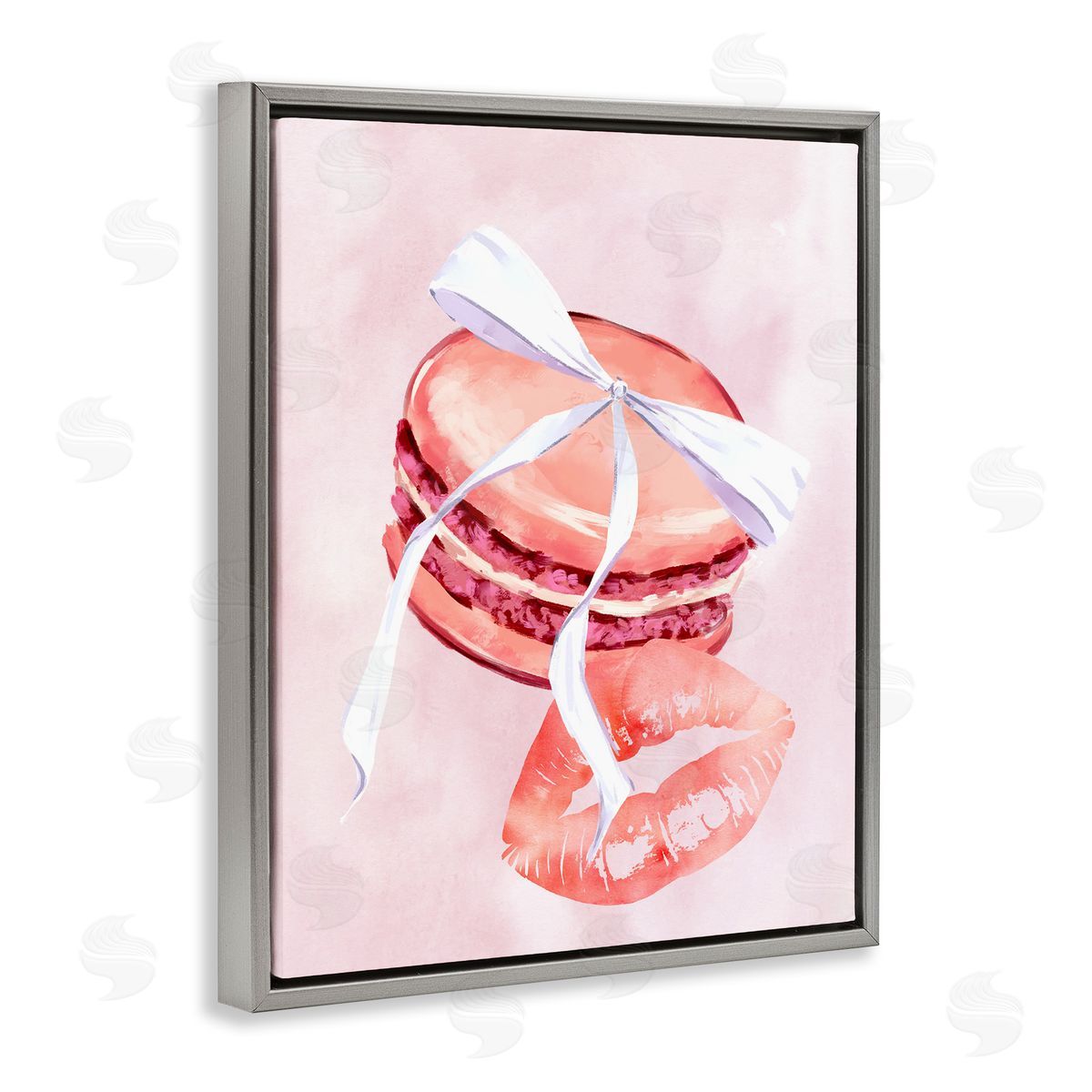 Glam Macaron Dessert Grey Floating Frame Canvas Wall Art, Home Decor by Ziwei Li