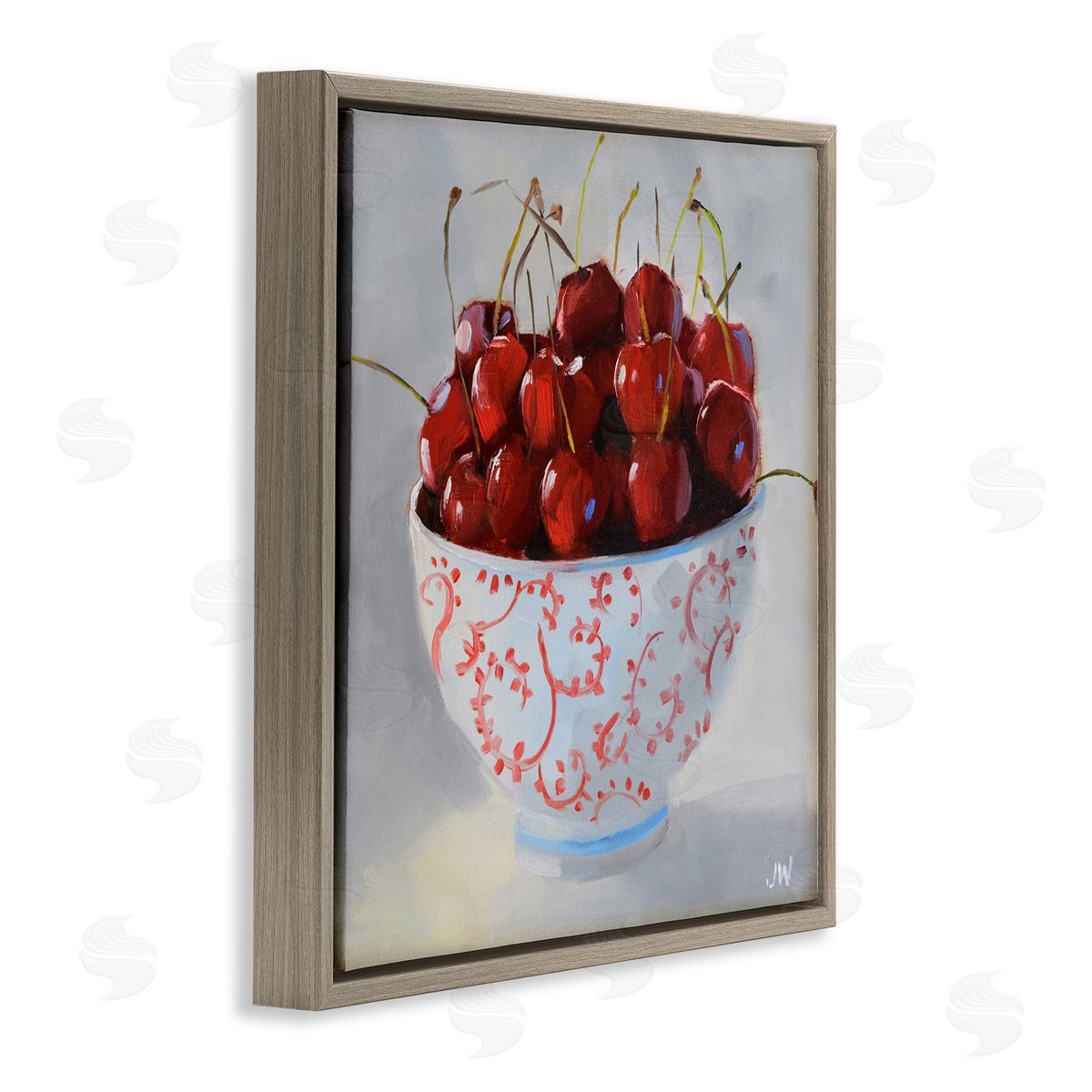 Jenny Westenhofer Cherries in Ornate Bowl Brown Floating Frame Canvas Wall Art Print