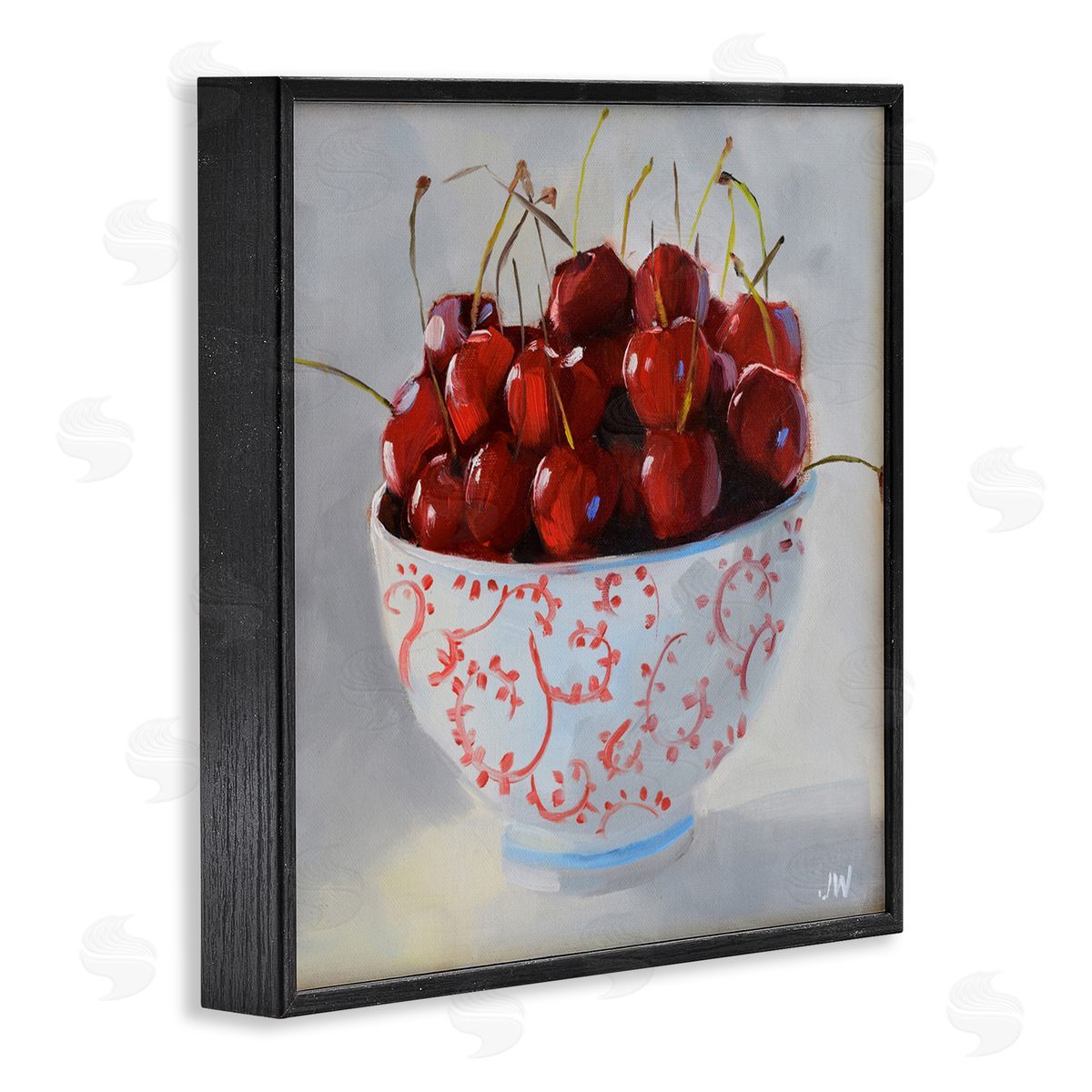 Jenny Westenhofer Cherries in Ornate Bowl Black Framed Giclee Wall Art Print