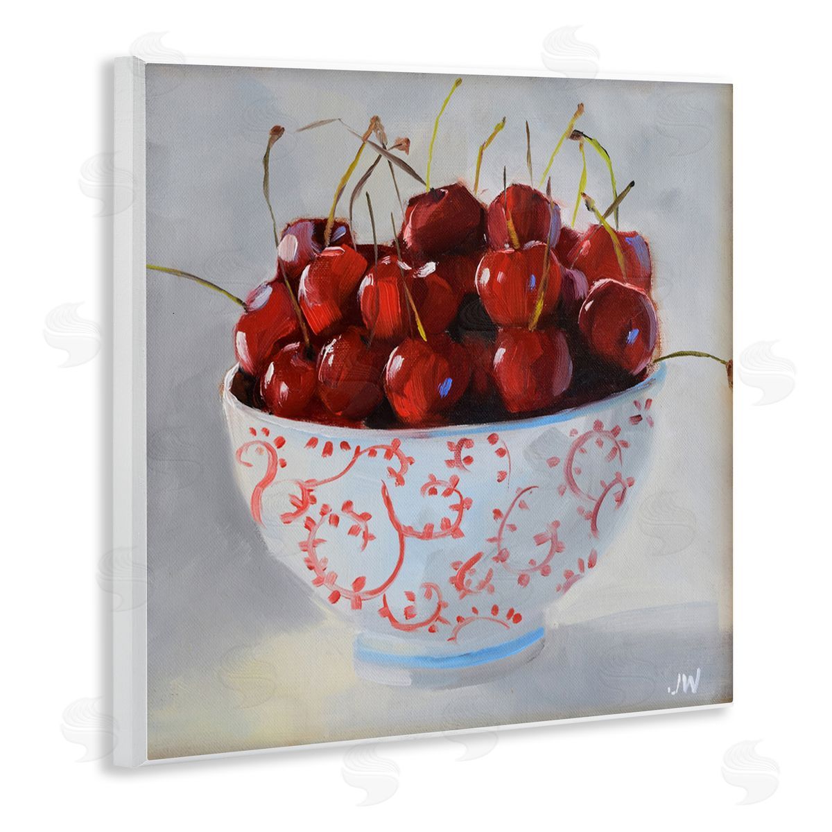 Jenny Westenhofer Cherries in Ornate Bowl Wooden Wall Plaque Art Print