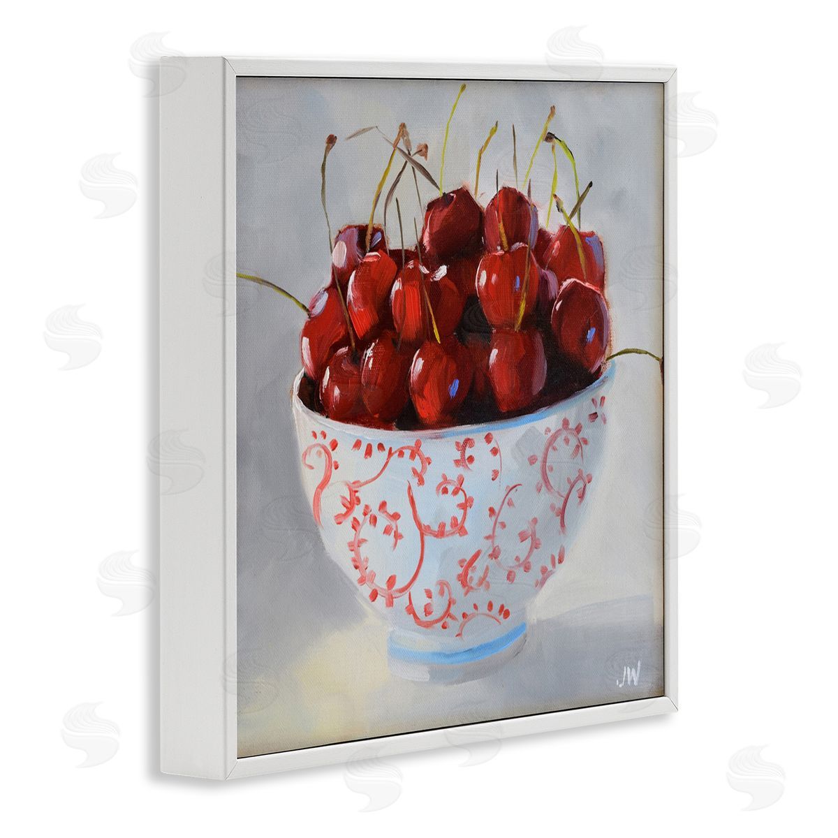 Jenny Westenhofer Cherries in Ornate Bowl White Framed Giclee Wall Art Print