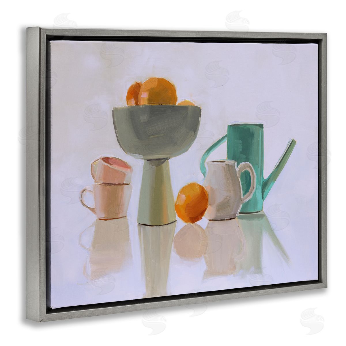 Jenny Westenhofer Reflective Pottery Still Life Gray Floating Frame Canvas Wall Art Print