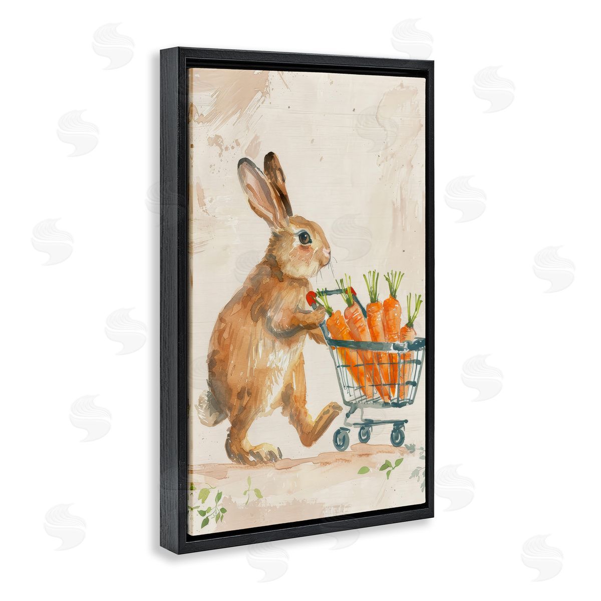 Carrot Connoisseur Rabbit Black Floating Frame Canvas Wall Art, Home Decor by Petals Prints Design