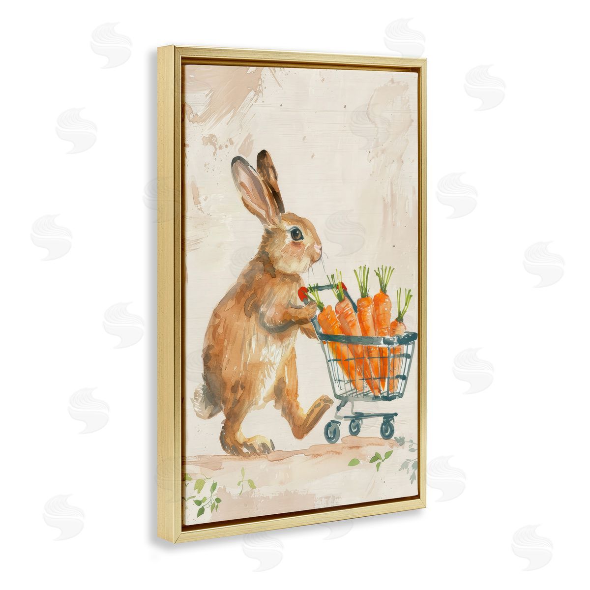 Carrot Connoisseur Rabbit Gold Floating Frame Canvas Wall Art, Home Decor by Petals Prints Design