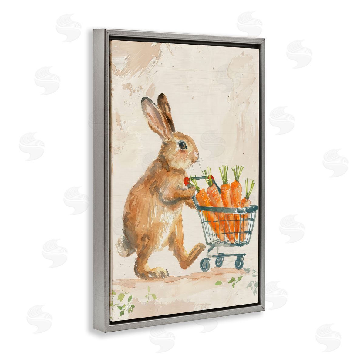 Carrot Connoisseur Rabbit Grey Floating Frame Canvas Wall Art, Home Decor by Petals Prints Design