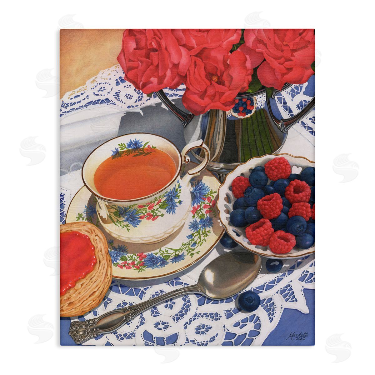Berries and Tea Party Canvas Wall Art, Home Decor by Mardell Schuster