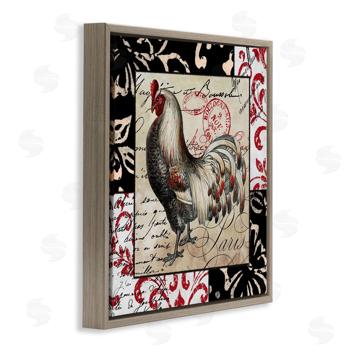 Sasha Hen with Vintage Cursive Brown Floating Frame Canvas Wall Art Print