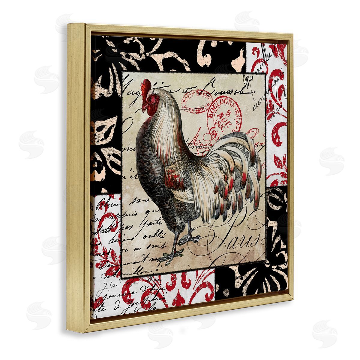 Sasha Hen with Vintage Cursive Gold Floating Frame Canvas Wall Art Print