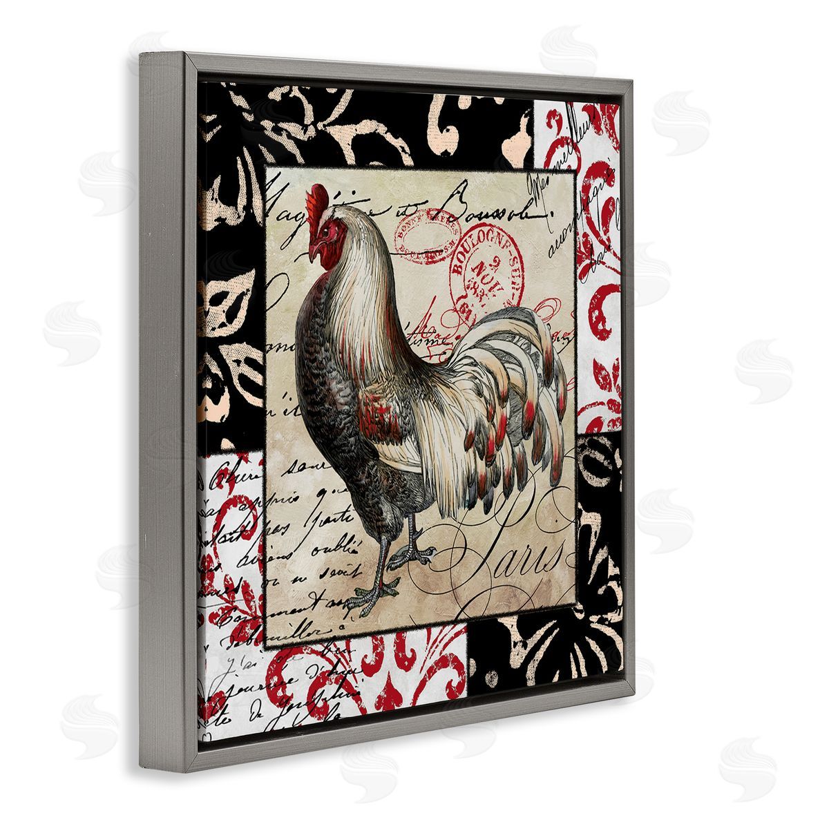 Sasha Hen with Vintage Cursive Gray Floating Frame Canvas Wall Art Print