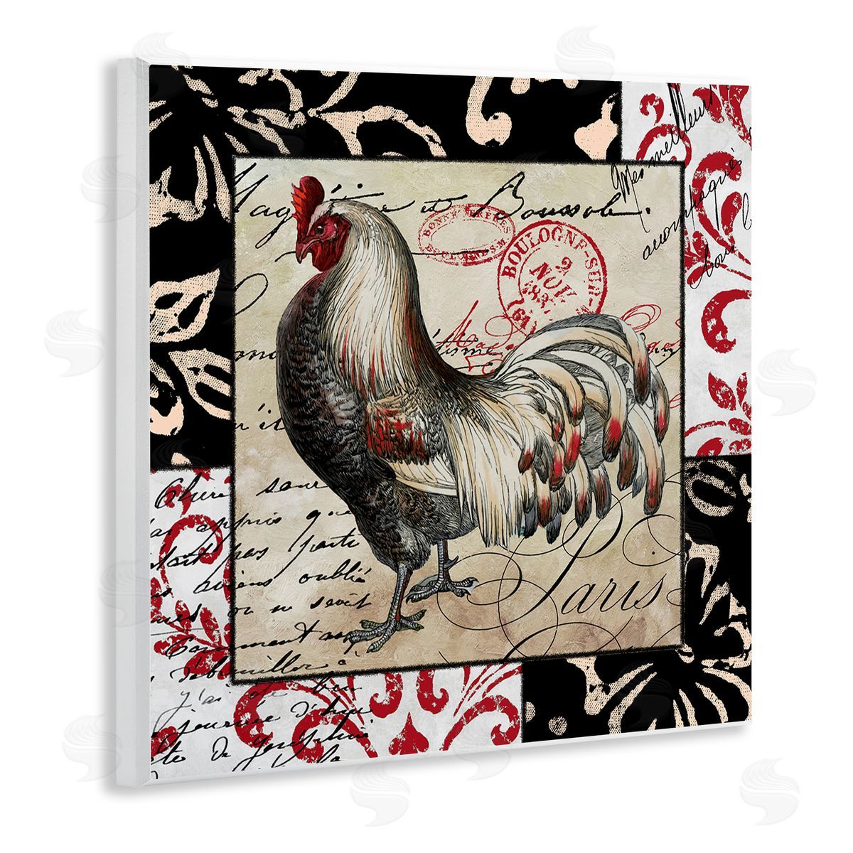 Sasha Hen with Vintage Cursive Wooden Wall Plaque Art Print