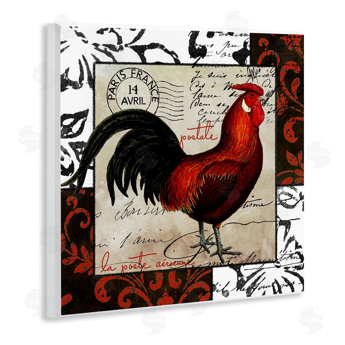 Sasha Rooster & Vintage Post Wooden Wall Plaque Art Print