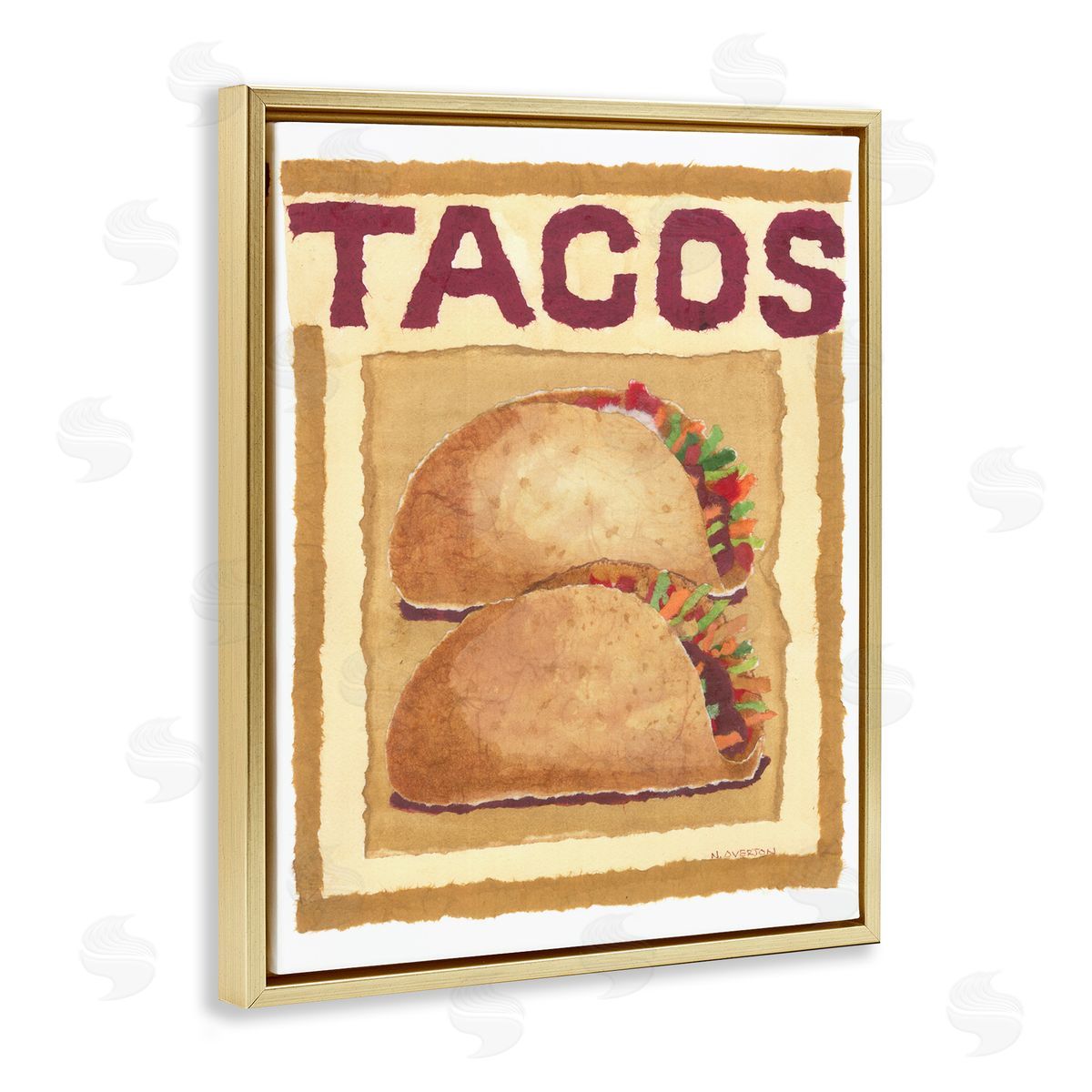 Traditional Tacos Duo Gold Floating Frame Canvas Wall Art, Home Decor by Nancy Overton