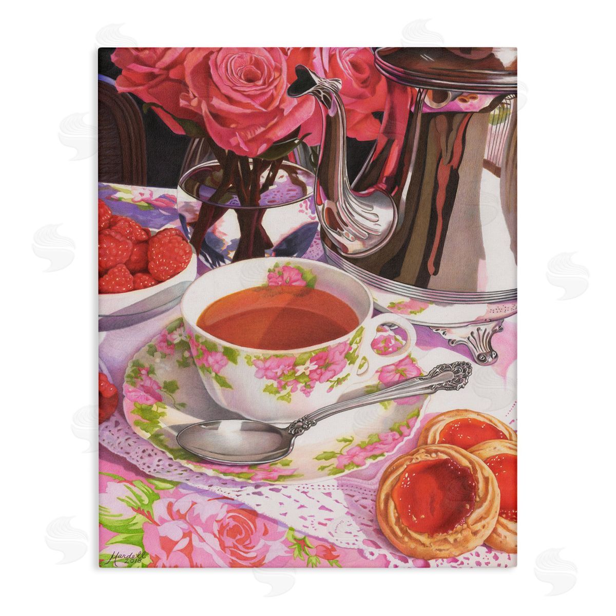 Tea and Strawberry Cookies Canvas Wall Art, Home Decor by Mardell Schuster