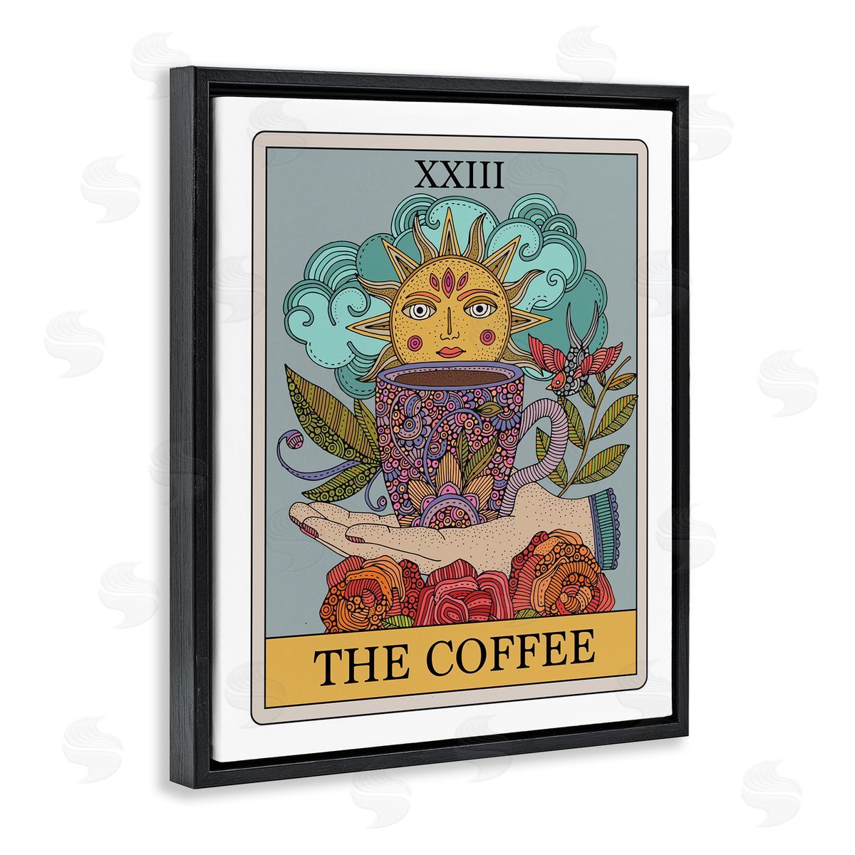 The Coffee Tarot Black Floating Frame Canvas Wall Art, Home Decor by Valentina Harper