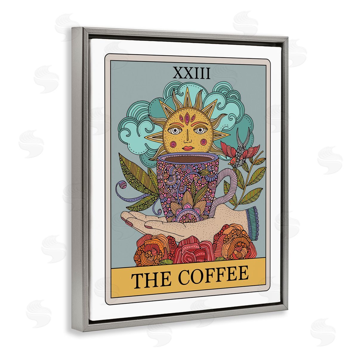 The Coffee Tarot Grey Floating Frame Canvas Wall Art, Home Decor by Valentina Harper