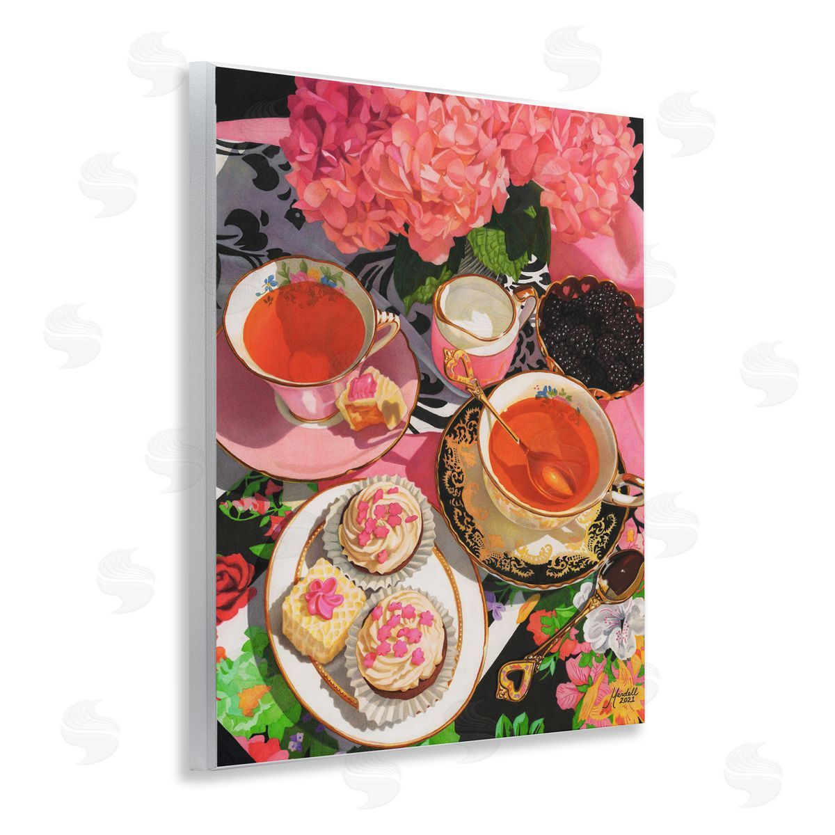Pink Hydrangea Tea Party Wood Plaque Wall Art, Home Decor by Mardell Schuster