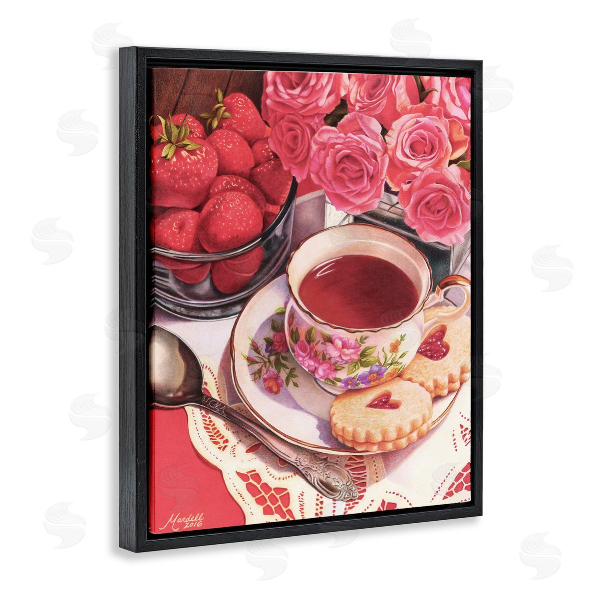 Valentine's Day Tea Black Floating Frame Canvas Wall Art, Home Decor by Mardell Schuster