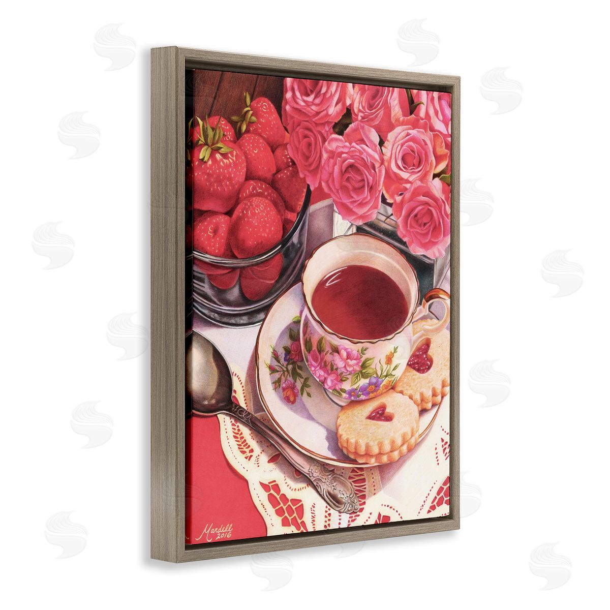 Valentine's Day Tea Brown Floating Frame Canvas Wall Art, Home Decor by Mardell Schuster