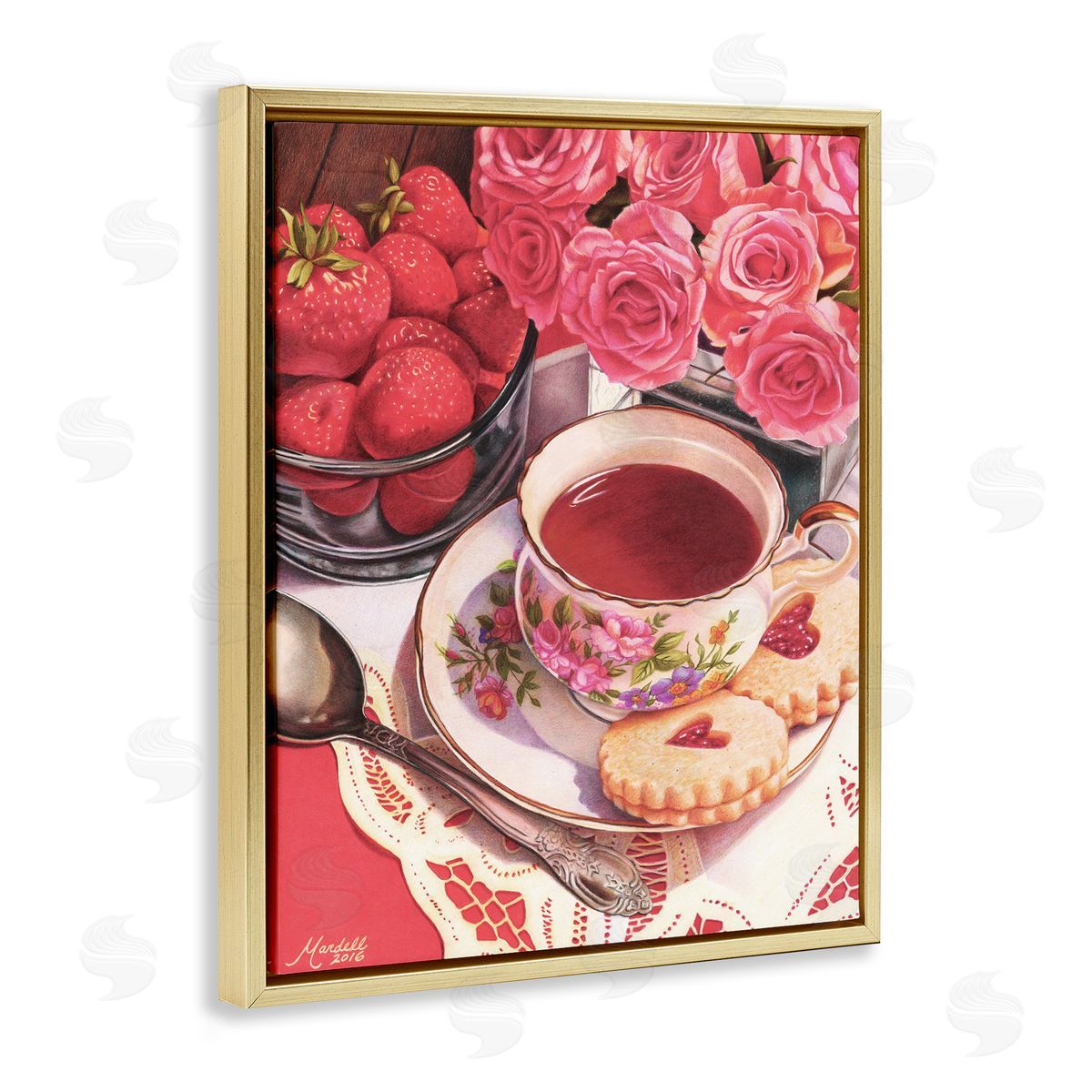 Valentine's Day Tea Gold Floating Frame Canvas Wall Art, Home Decor by Mardell Schuster