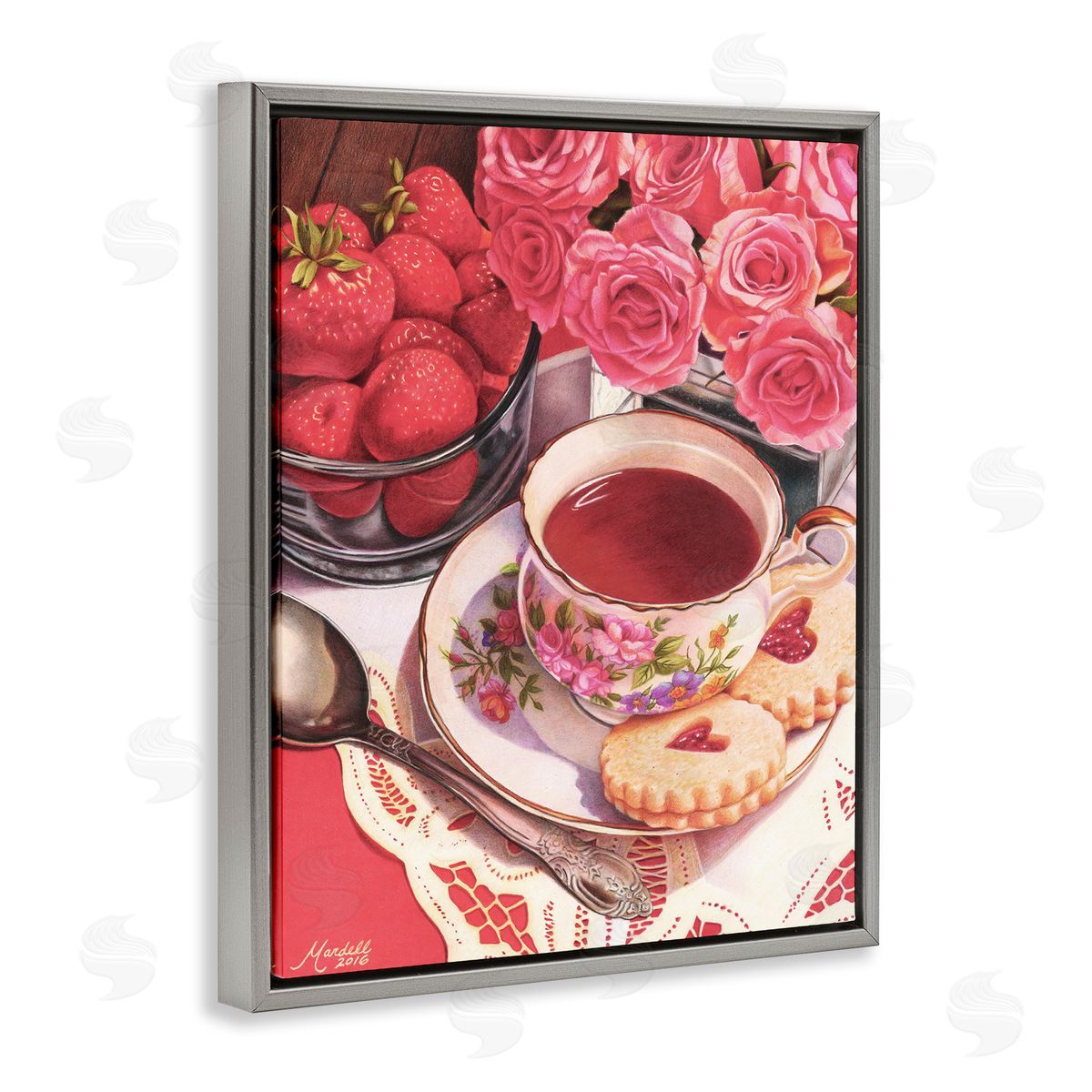 Valentine's Day Tea Grey Floating Frame Canvas Wall Art, Home Decor by Mardell Schuster