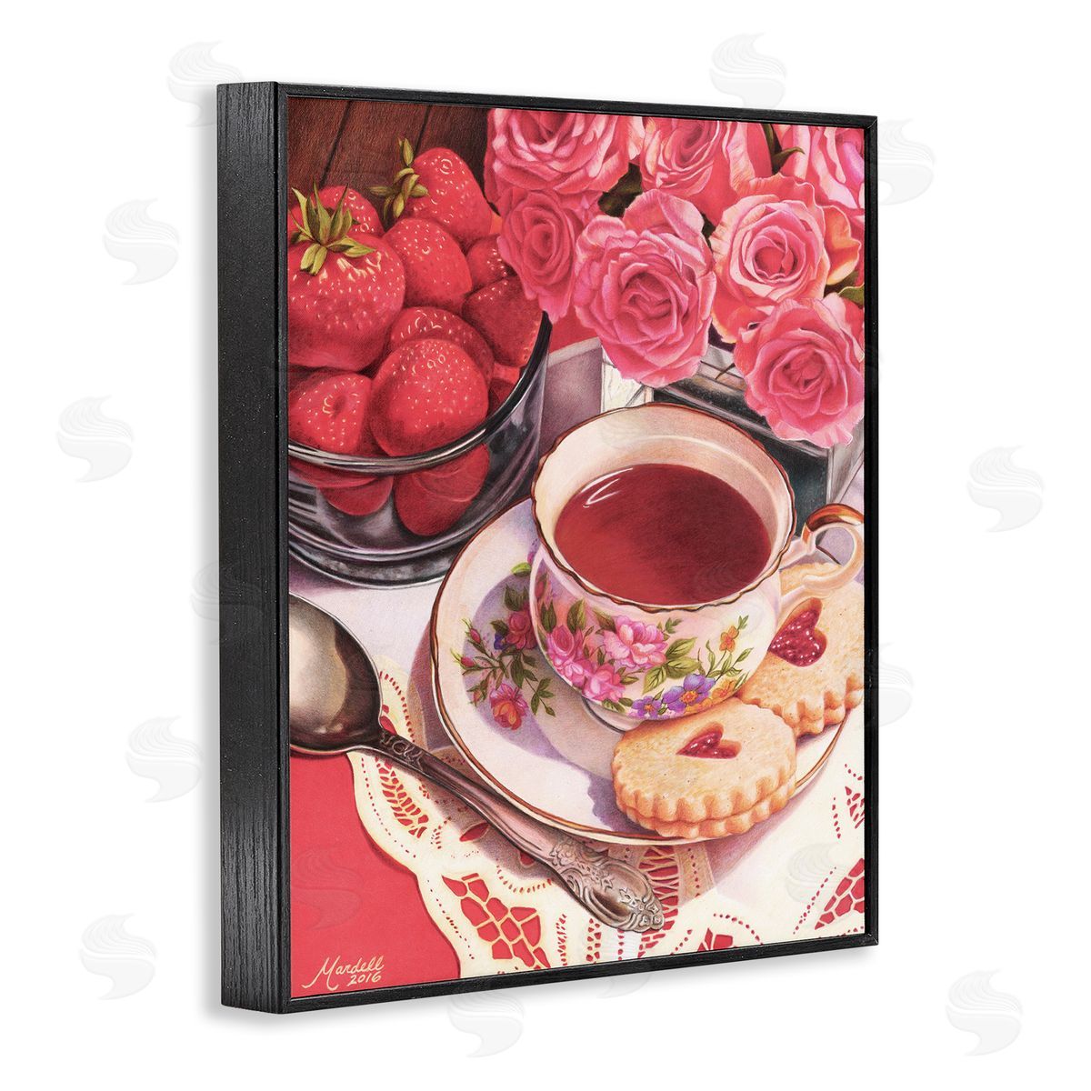 Valentine's Day Tea Black Frame Print Wall Art, Home Decor by Mardell Schuster