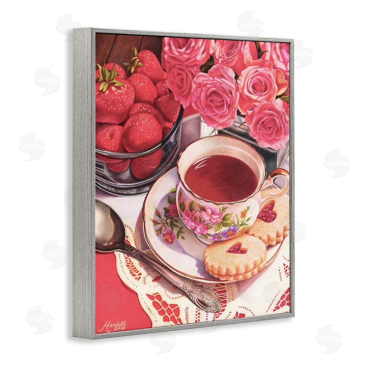 Valentine's Day Tea Grey Frame Print Wall Art, Home Decor by Mardell Schuster