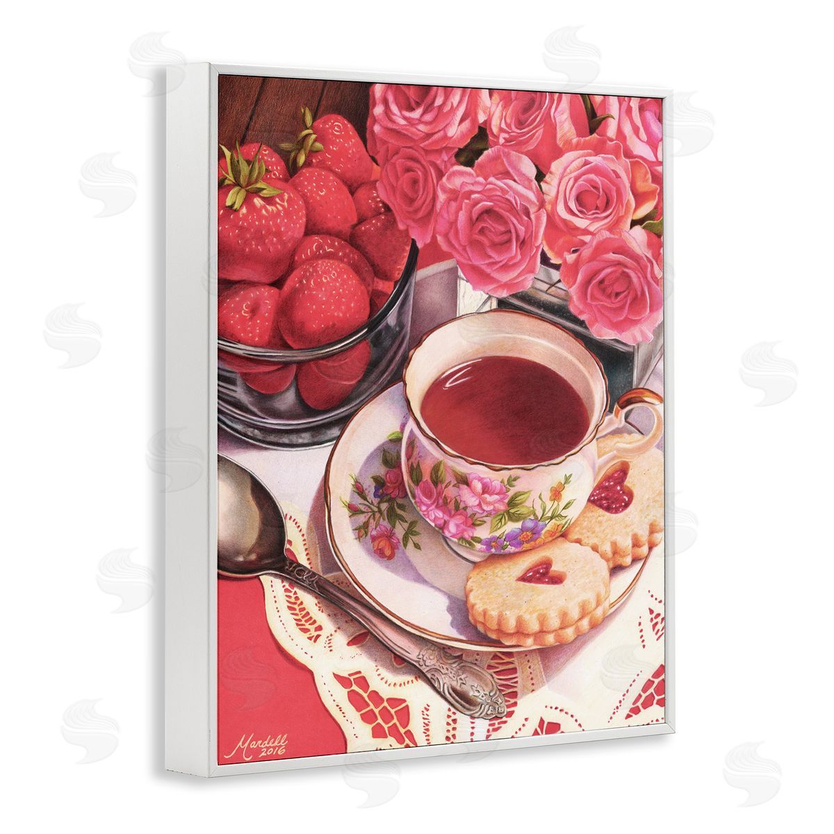 Valentine's Day Tea White Frame Print Wall Art, Home Decor by Mardell Schuster