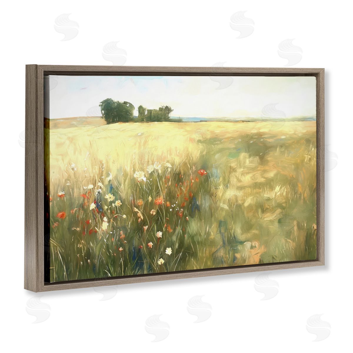 Ramona Murdock Floral Prairie Meadow Brown Floating Frame Canvas Wall Art Print