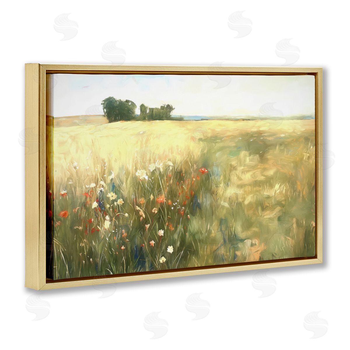 Ramona Murdock Floral Prairie Meadow Gold Floating Frame Canvas Wall Art Print