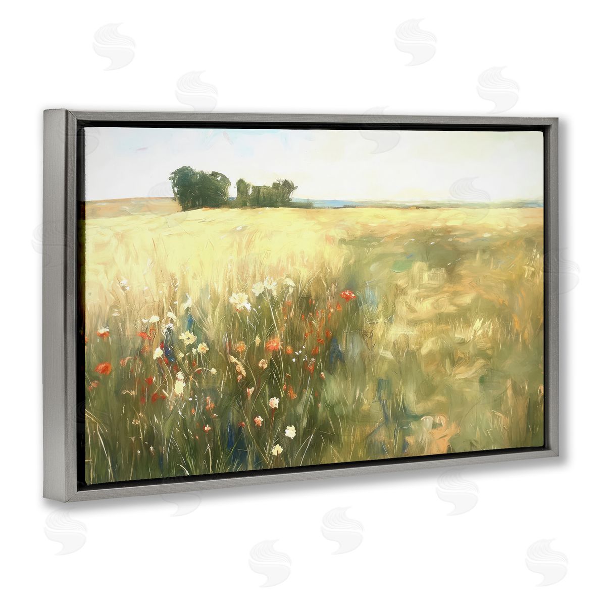 Ramona Murdock Floral Prairie Meadow Gray Floating Frame Canvas Wall Art Print