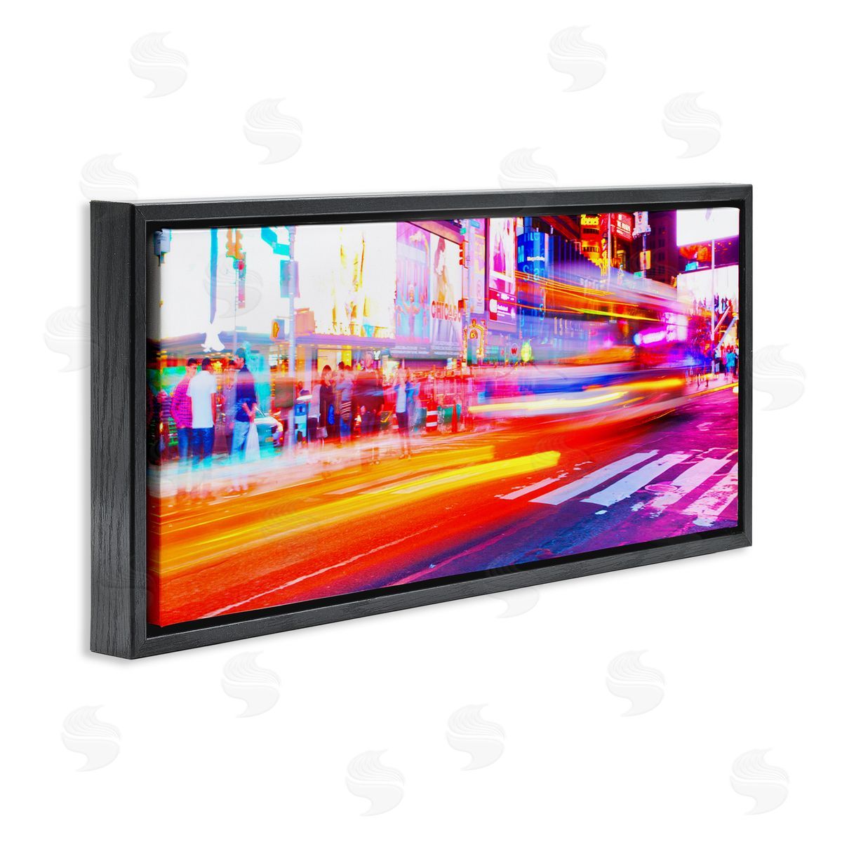 Light Streaked Cityscape Black Floating Frame Canvas Wall Art, Home Decor by Susan Bryant