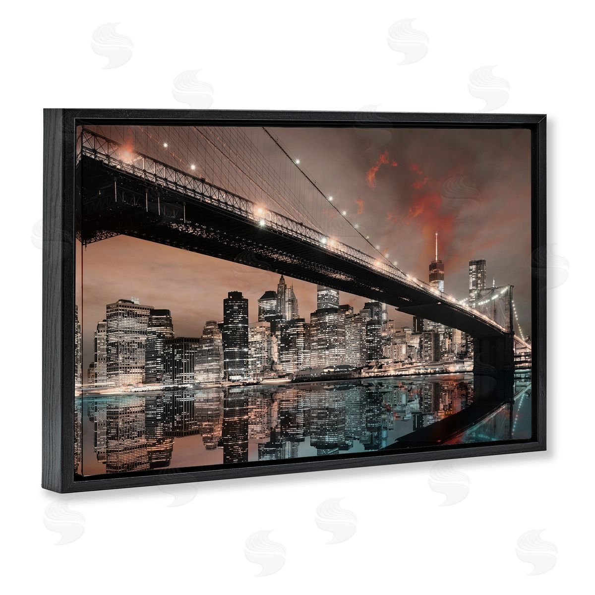 Bridge Cityscape View Black Floating Frame Canvas Wall Art, Home Decor by CAD Designs
