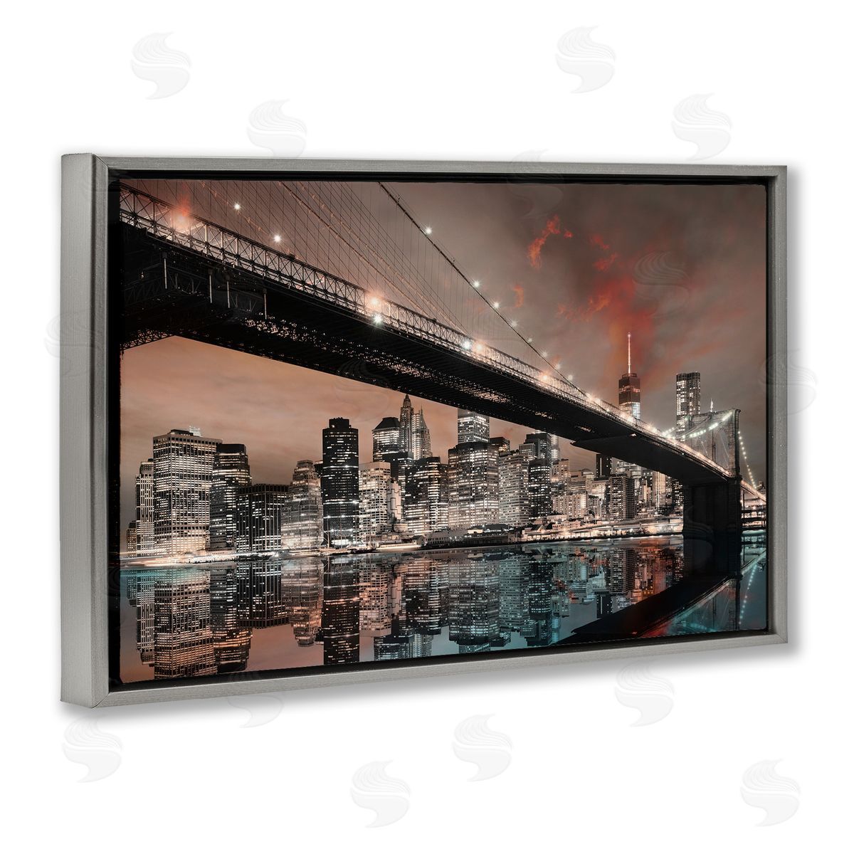 Bridge Cityscape View Grey Floating Frame Canvas Wall Art, Home Decor by CAD Designs