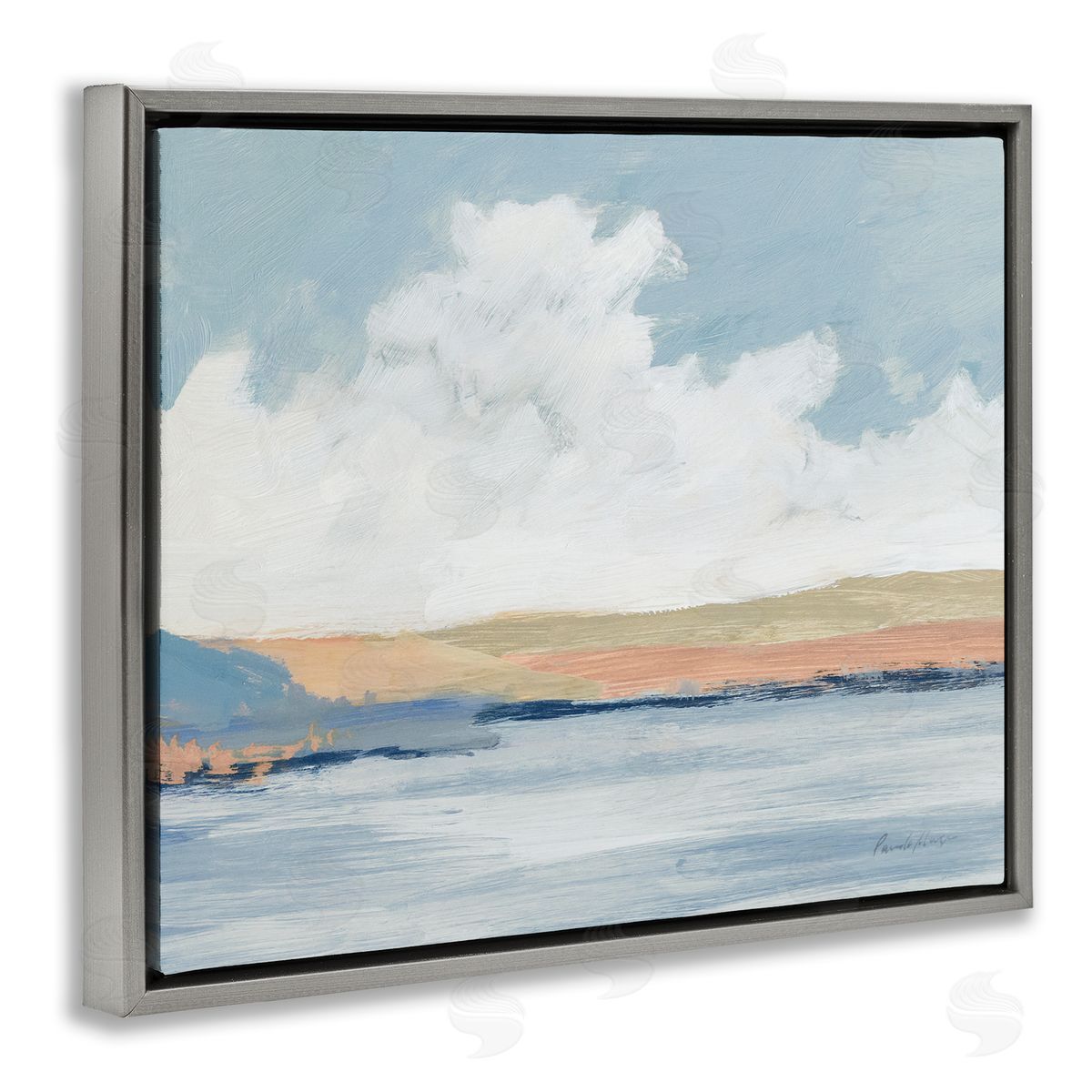 Pamela Munger Pastel River Landscape Gray Floating Frame Canvas Wall Art Print