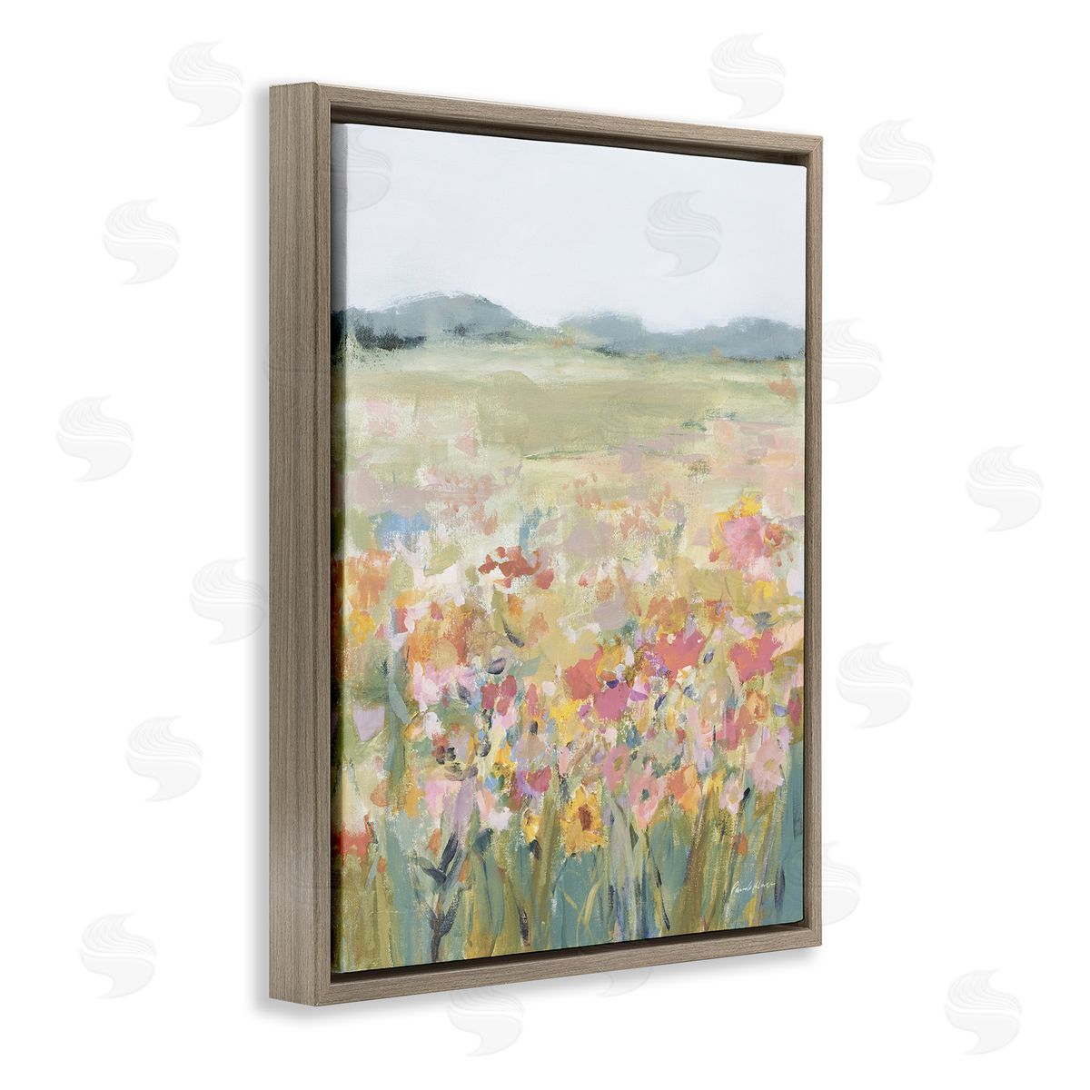Soft Wildflower Meadow Brown Floating Frame Canvas Wall Art, Home Decor by Pamela Munger