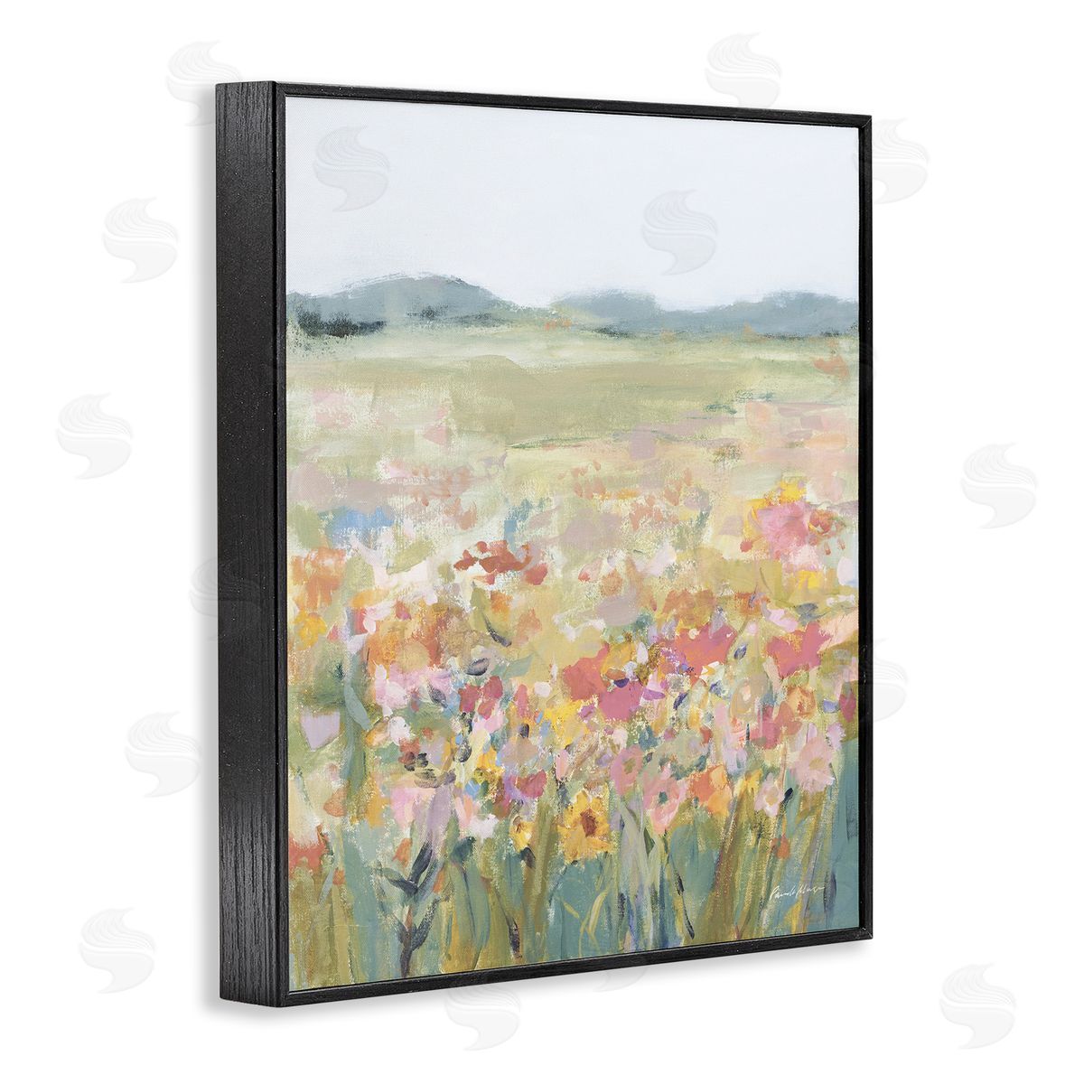 Soft Wildflower Meadow Black Frame Print Wall Art, Home Decor by Pamela Munger