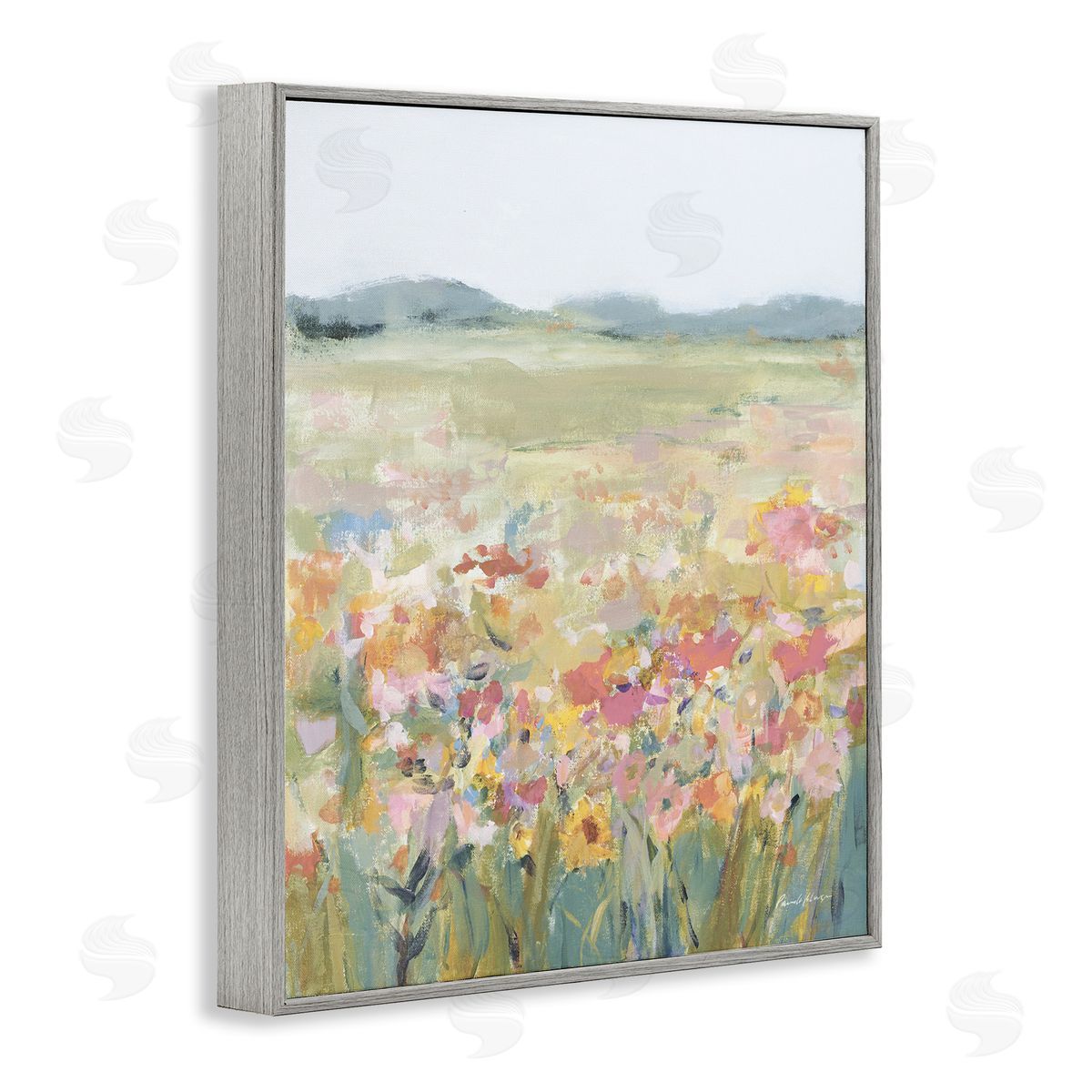Soft Wildflower Meadow Grey Frame Print Wall Art, Home Decor by Pamela Munger