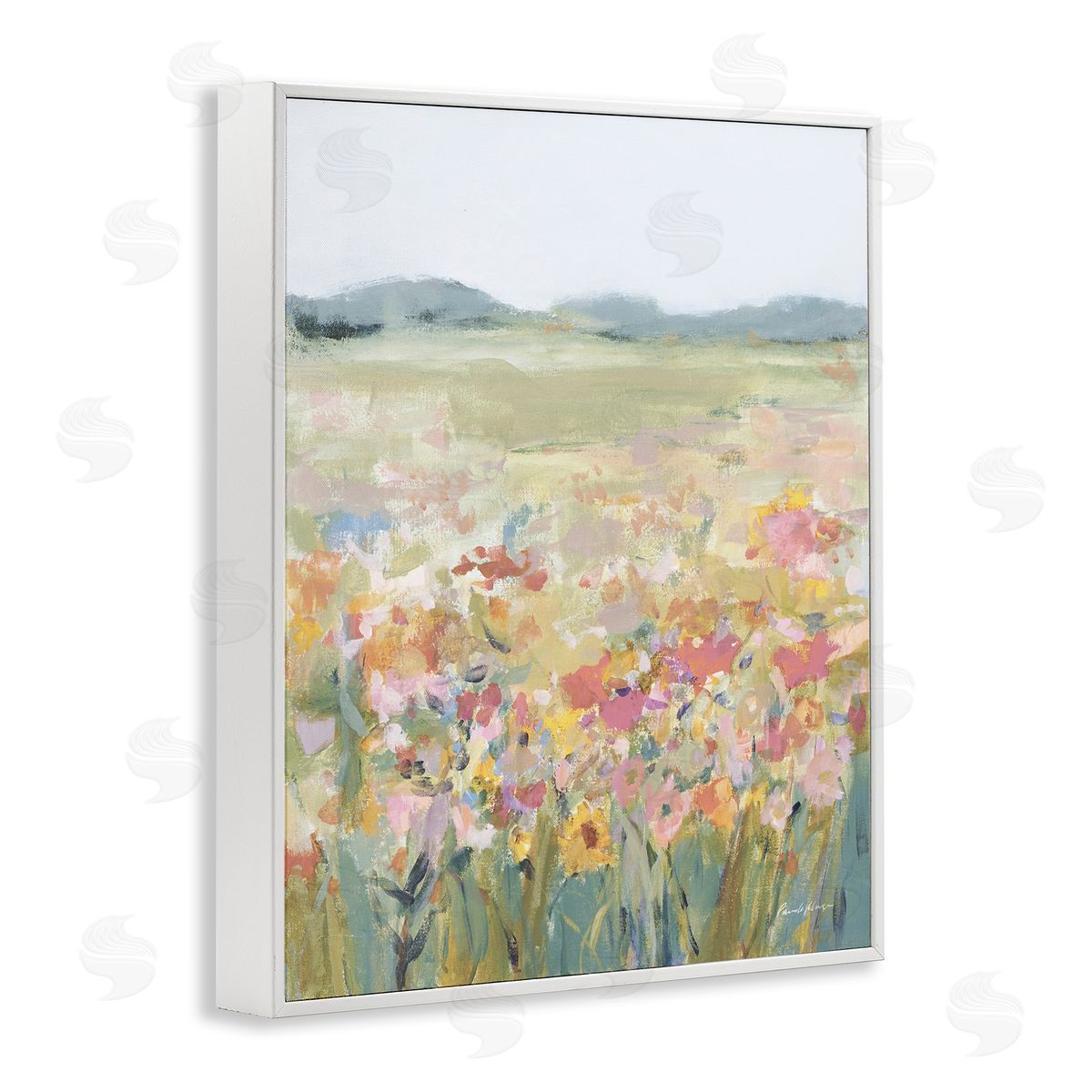Soft Wildflower Meadow White Frame Print Wall Art, Home Decor by Pamela Munger