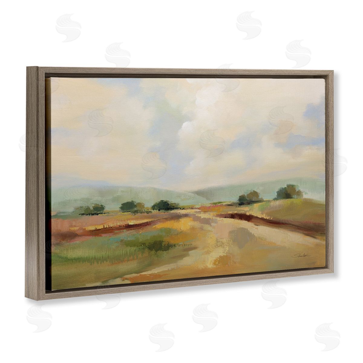 Silvia Vassileva Solitary Rural Landscape Brown Floating Frame Canvas Wall Art Print