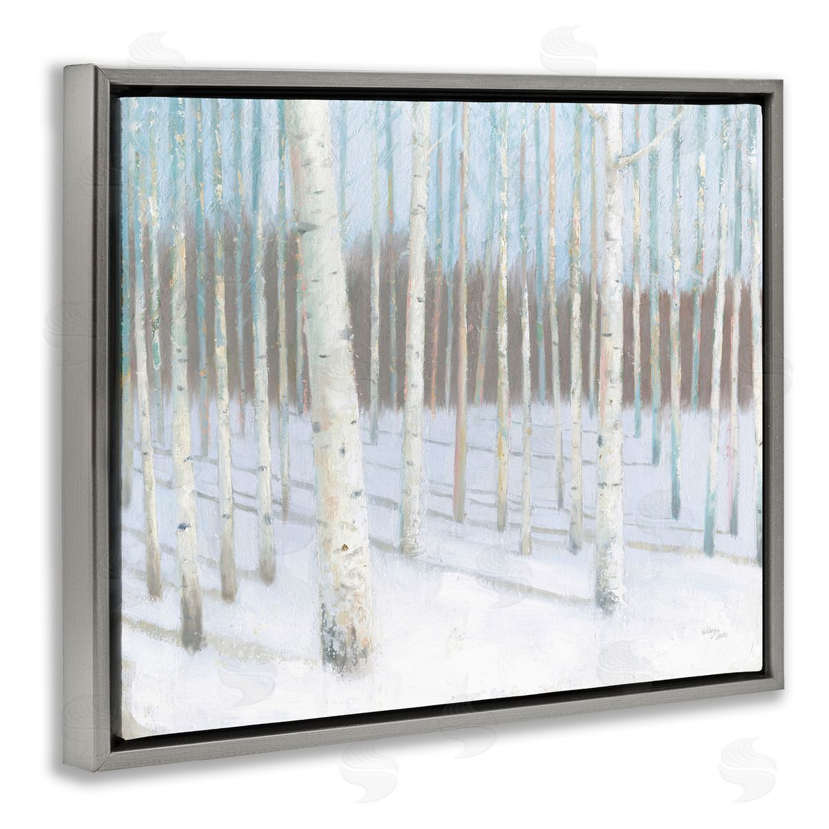 Wellington Studio Winter Birch Forest Gray Floating Frame Canvas Wall Art Print