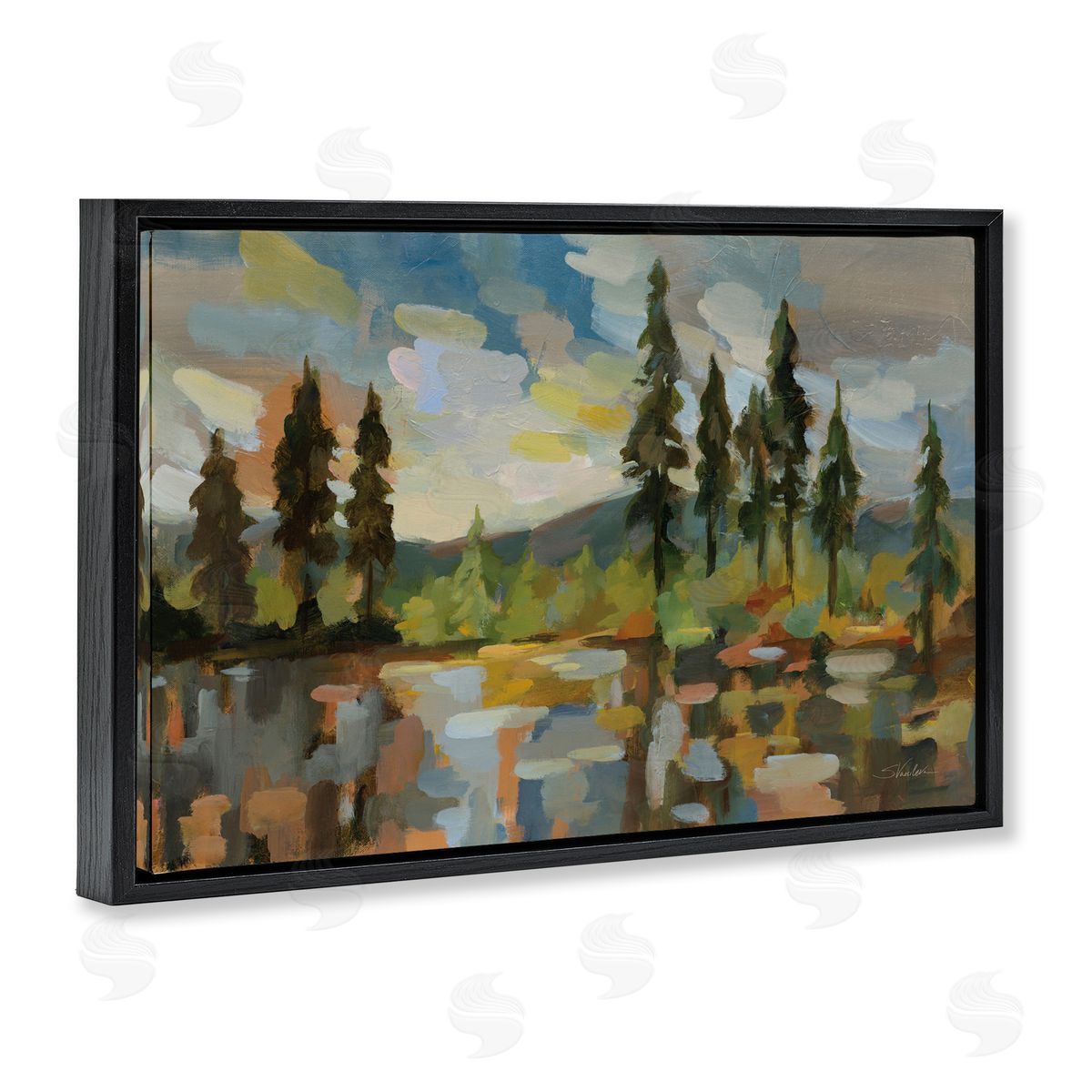 Silvia Vassileva High Mountain Lake Black Floating Frame Canvas Wall Art Print
