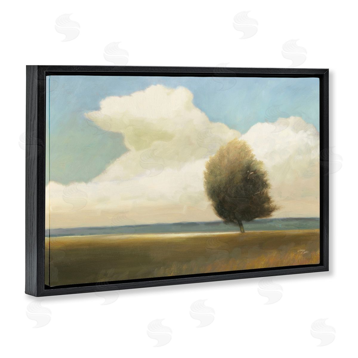 Wellington Studio Windblown Tree Landscape Black Floating Frame Canvas Wall Art Print