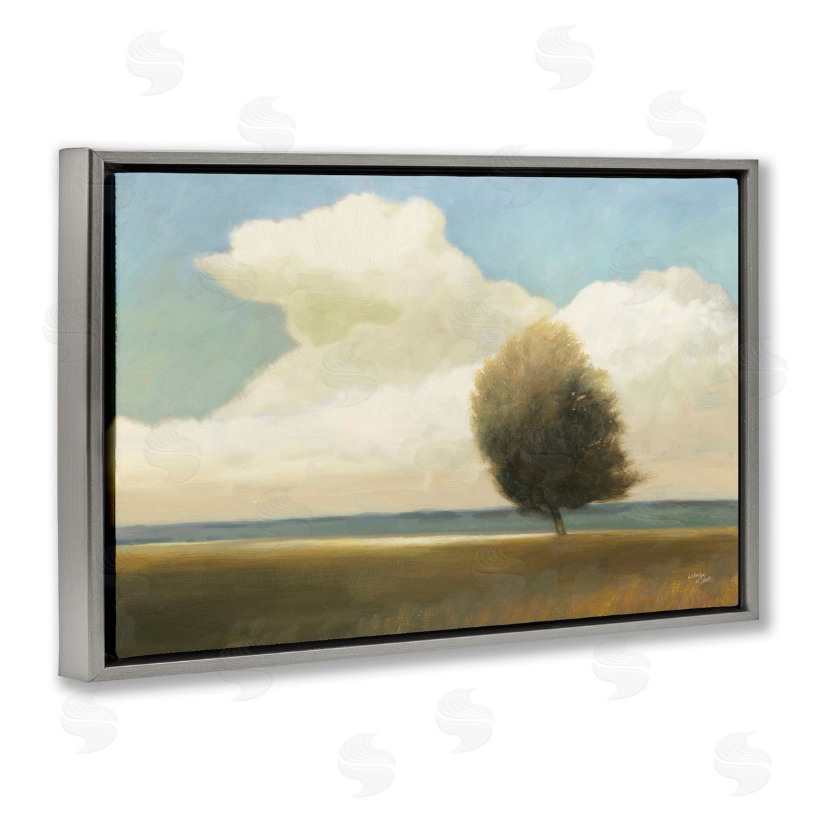 Wellington Studio Windblown Tree Landscape Gray Floating Frame Canvas Wall Art Print